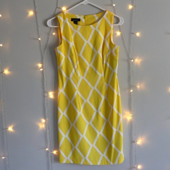 Yellow and White Design Fitted Mini Dress | 079 - Picture 1 of 4